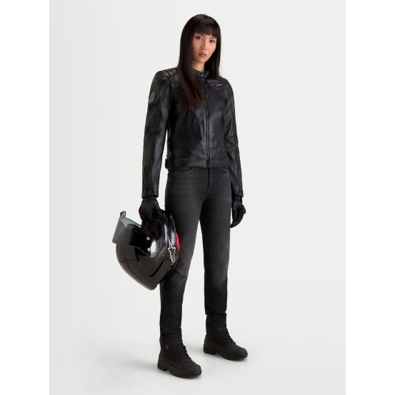 Blouson moto cuir femme Alpinestars Revea - Noir