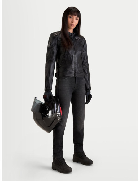 Blouson moto cuir femme Alpinestars Revea - Noir