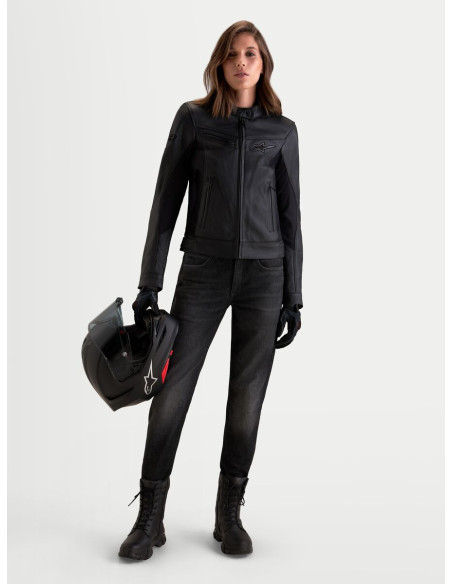 Blouson moto cuir femme Alpinestars Stella Maver-X - Noir