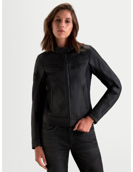 Blouson moto cuir femme Alpinestars Stella Maver-X - Noir