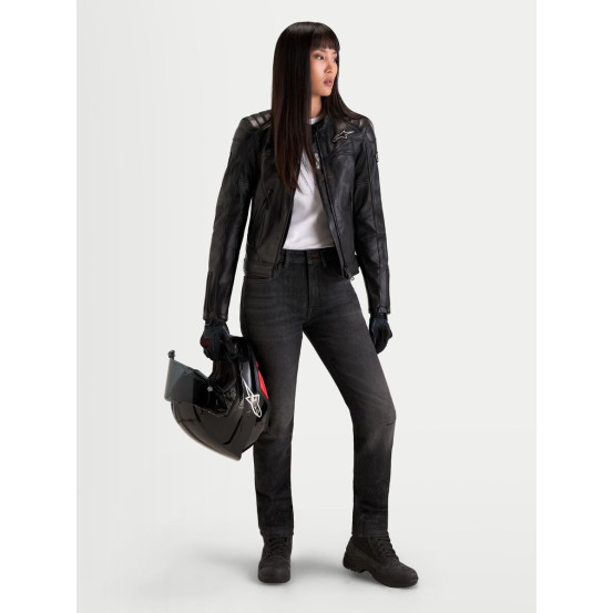 Jean moto femme Alpinestars Stella Flex AST-7 coupe courte - Noir délavé