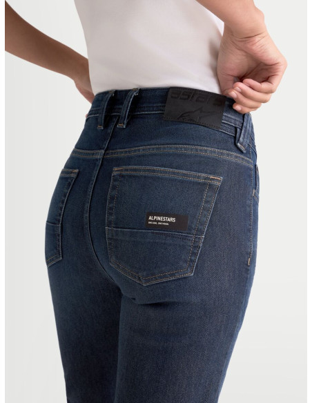 Jean moto femme Alpinestars Stella Flex AST-7 coupe courte - Bleu foncé