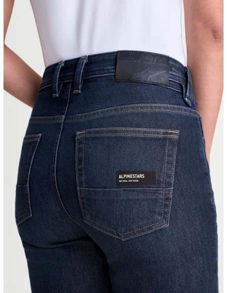 Jean moto femme Alpinestars Stella Flex AST-7 coupe courte - Bleu foncé