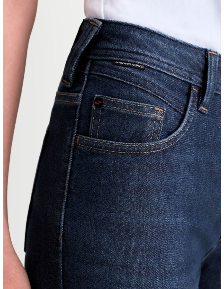 Jean moto femme Alpinestars Stella Flex AST-7 coupe courte - Bleu foncé