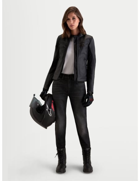 Jean moto femme Alpinestars Stella Flex AST-5 coupe courte - Noir délavé