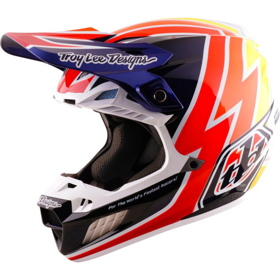 Casque cross Troy Lee Designs 2027 SE5 Carbon Boltz - Bleu marine Blanc