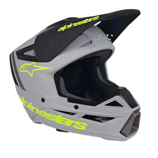 SECONDE VIE - Casque cross Alpinestars S-M3 Radium - Gris Noir Jaune Fluo Mat (taille M)