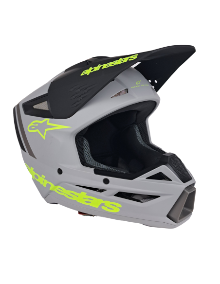 SECONDE VIE - Casque cross Alpinestars S-M3 Radium - Gris Noir Jaune Fluo Mat (taille M)