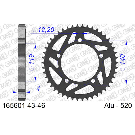 Couronne alu 520 AFAM 165601 - Taille 43 à 46 dents