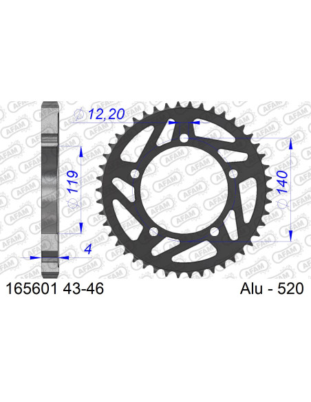 Couronne alu 520 AFAM 165601 - Taille 43 à 46 dents