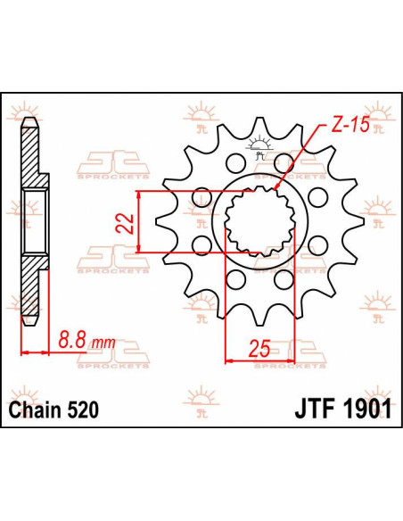 Pignon acier JT - Pas 520 - KTM BETA HUSABERG POLARIS