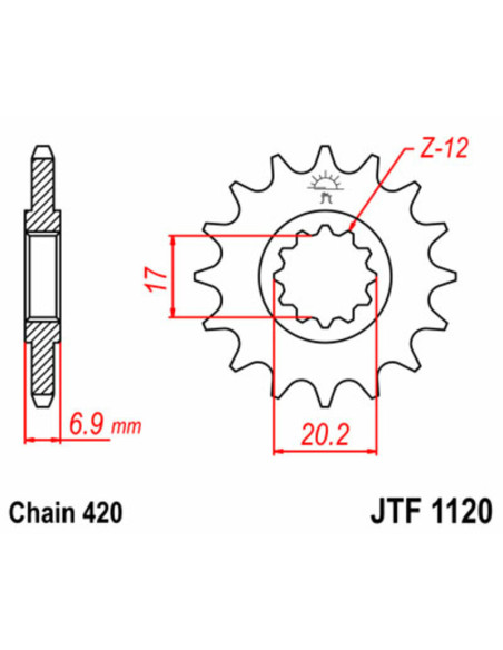 Pignon acier JT - Pas 420 - APRILIA / CPI / MBK / PEUGEOT / RIEJU / YAMAHA 50cc