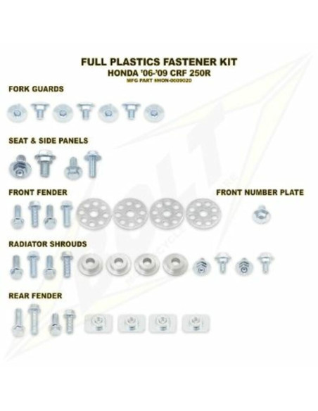 Kit vis plastiques BOLT Honda 125/250 CR 2000-2007 450 CRF 2000-2004