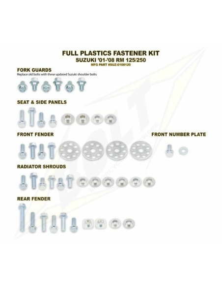 Kit vis plastiques BOLT Suzuki 125/250 RM 2001-2008