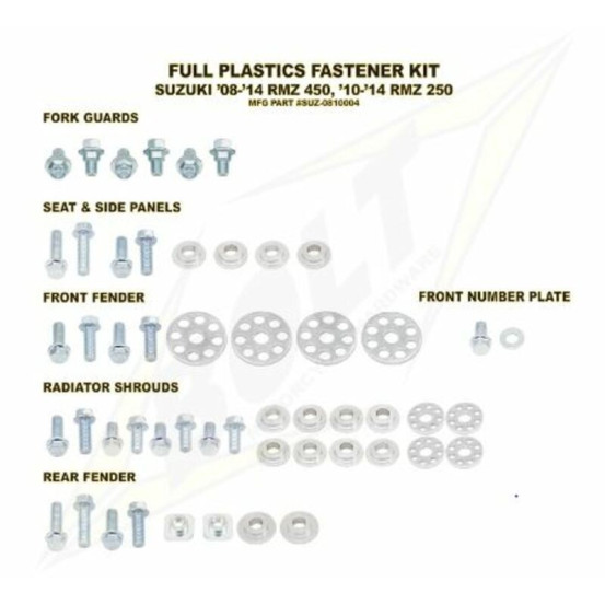 Kit vis plastiques BOLT Suzuki 250 RMZ 2010-2016 450 RMZ 2008-2016