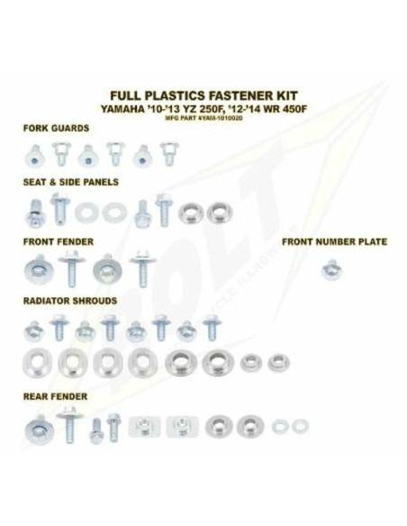 Kit vis plastiques BOLT Yamaha 250 YZF 2010-2013 450 WRF 2012-2015