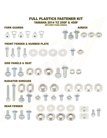 Kit vis plastiques BOLT Yamaha 250/450 YZF 2014-2016
