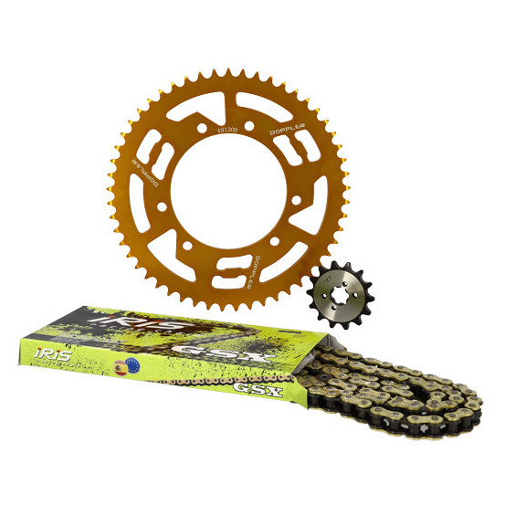 Kit chaine aluminium 14x53 DOPPLER Derbi Senda / Gilera SMT / RCR / Aprilia RX / SX Or