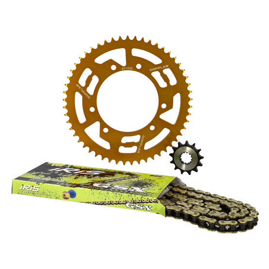 Kit chaine aluminium 13x53 DOPPLER Rieju MRT / Peugeot XP6 / XP7 Cross / MBK X-Limit / RS3 Or