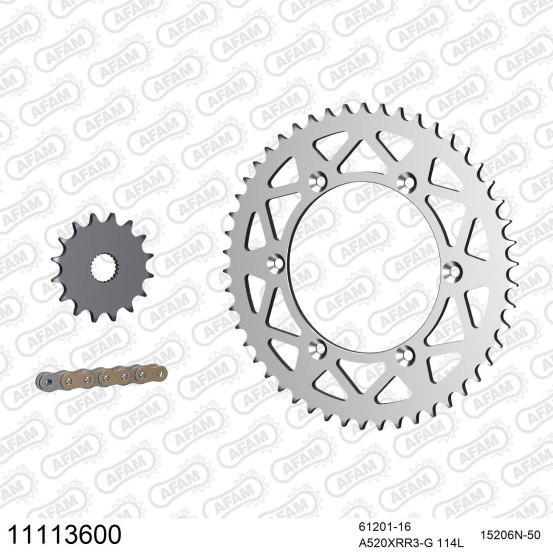 Kit chaine 520 AFAM - Couronne alu anti-boue - Type de chaine au choix - HM CRE 125 RR 2T 2011-2016