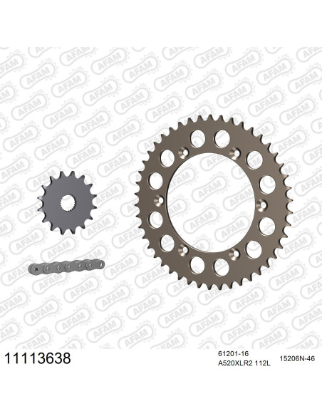 Kit chaine 520 AFAM - Couronne alu anti-boue - Type de chaine au choix - HM CRM 125 RR 2T 2011-2016