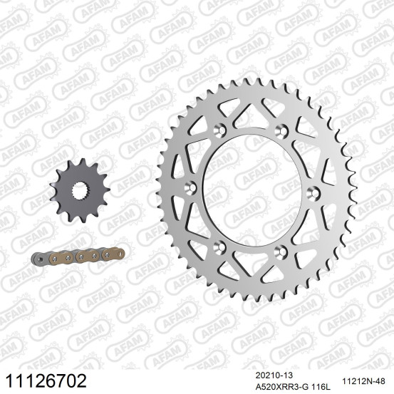 Kit chaine 520 AFAM - Couronne alu anti-boue - Type de chaine au choix - HM CRE 250 F 2010