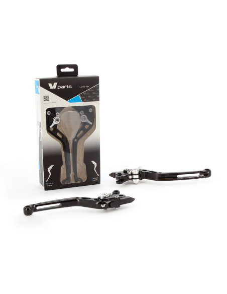 Paire de leviers standards taillés masse V-PARTS avec adaptateurs SUZUKI - 175mm - noirs visserie alu