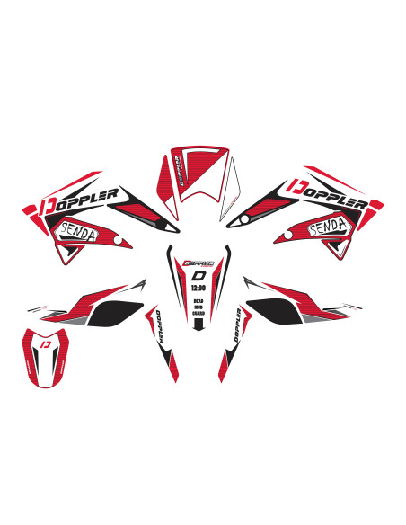Kit déco DOPPLER Derbi Senda / RCR / SMT Blanc / Noir / Rouge 2011-2018