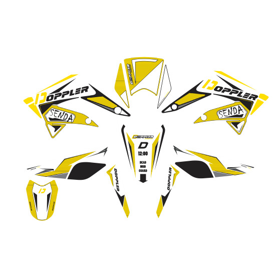 Kit déco DOPPLER Derbi Senda / RCR / SMT Blanc / Noir / Jaune 2011-2018