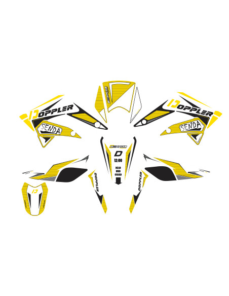 Kit déco DOPPLER Derbi Senda / RCR / SMT Blanc / Noir / Jaune 2011-2018