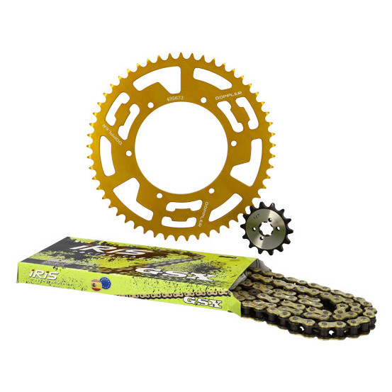 Kit chaine aluminium 14x53 DOPPLER Derbi Senda / DRD / Evo / GPR Nude / Racing / RS4 / Gilera SMT Or