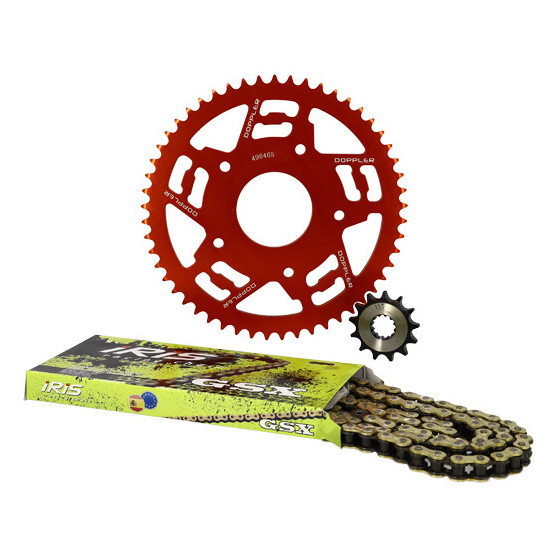 Kit chaine aluminium 13x53 DOPPLER Peugeot XR7 / XP7 SM / XPS / Rieju MRT Rouge