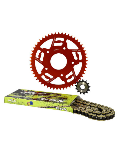 Kit chaine aluminium 13x53 DOPPLER Peugeot XR7 / XP7 SM / XPS / Rieju MRT Rouge