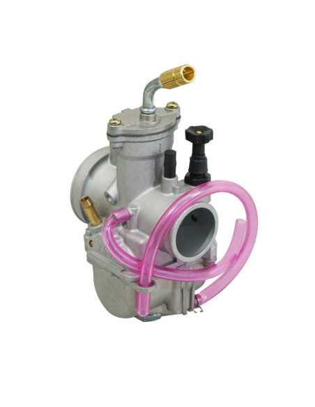 Carburateur type Keihin PWK 28 Silver à boisseau plat (entrée d'air polie - coude tournant)