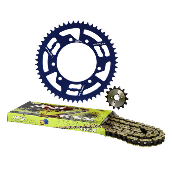 Kit chaine aluminium 14x53 DOPPLER Derbi Senda / Gilera SMT / RCR / Aprilia RX / SX Bleu