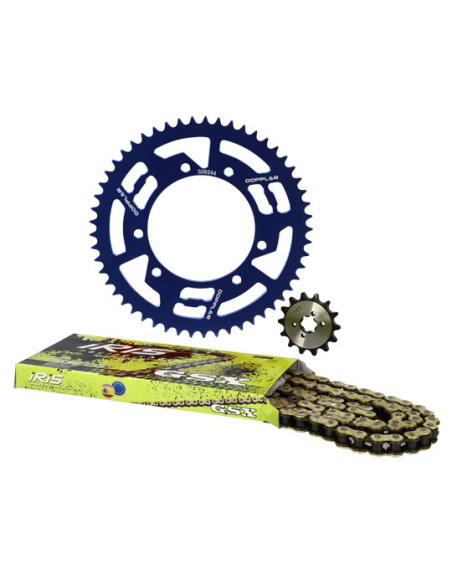 Kit chaine aluminium 14x53 DOPPLER Derbi Senda / Gilera SMT / RCR / Aprilia RX / SX Bleu