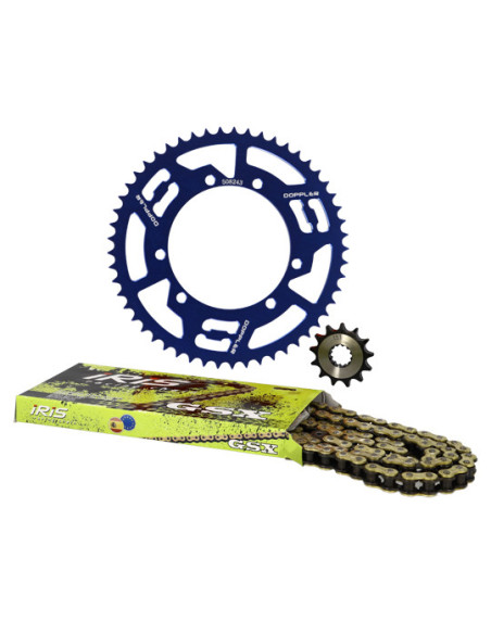 Kit chaine aluminium 13x53 DOPPLER Rieju MRT / Peugeot XP6 / XP7 Cross / MBK X-Limit / RS3 Bleu