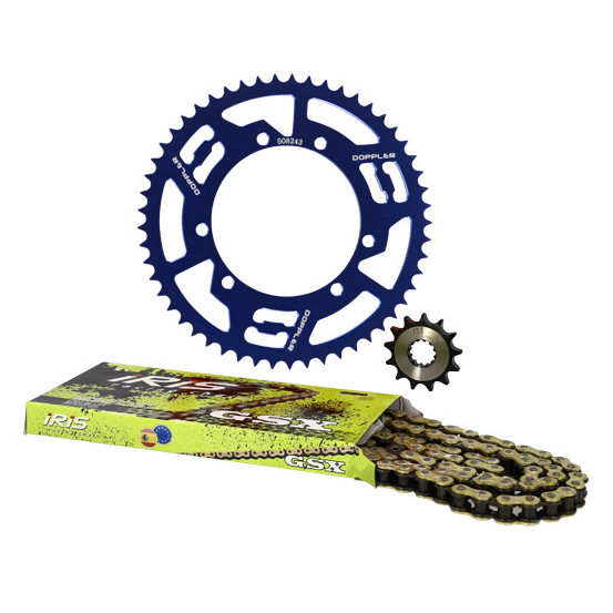 Kit chaine aluminium 13x53 DOPPLER Sherco Enduro / SM Bleu (428 - 3x2 fixations)