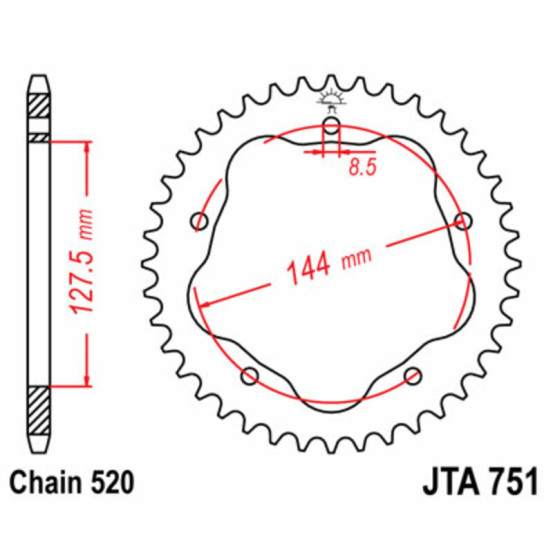 Couronne alu JT - 38 dents - Pas 520 - Réf JTA751.38