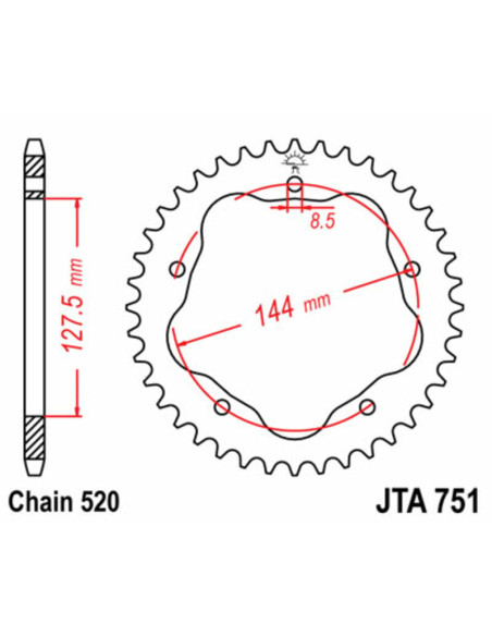 Couronne alu JT - 38 dents - Pas 520 - Réf JTA751.38