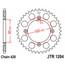 Couronne acier JT - 50 dents - Pas 428 - 100 CRF 2004-2012