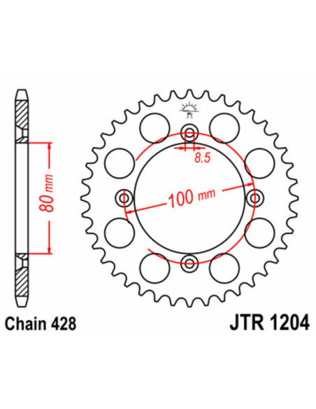 Couronne acier JT - 50 dents - Pas 428 - 100 CRF 2004-2012