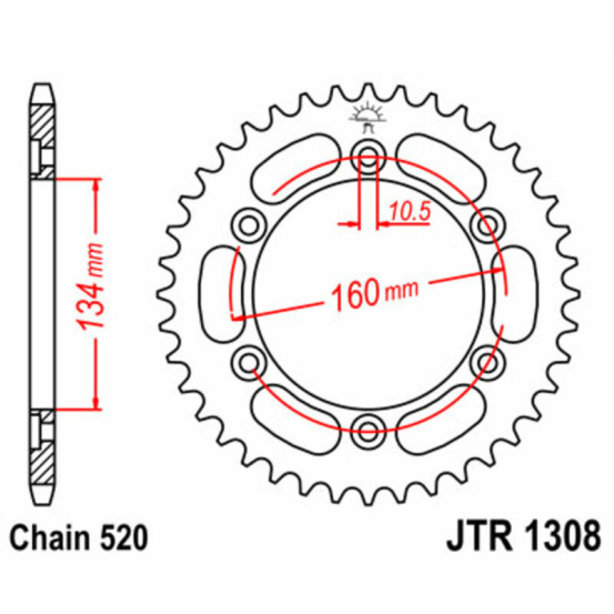 Couronne acier JT - 42 dents - Pas 520 - HONDA 600 CBR RR - 1000 CBR RR - 900 CBR RR - 1000 VTR