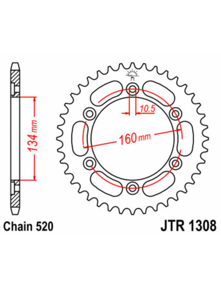 Couronne acier JT - 42 dents - Pas 520 - HONDA 600 CBR RR - 1000 CBR RR - 900 CBR RR - 1000 VTR
