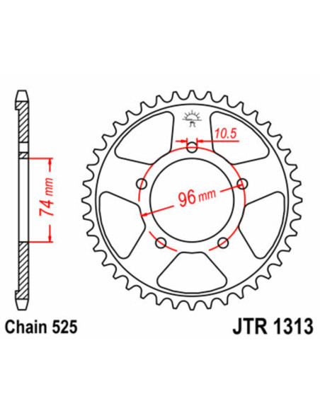 Couronne acier JT - 40 dents - Pas 525 - Réf JTR1313.40