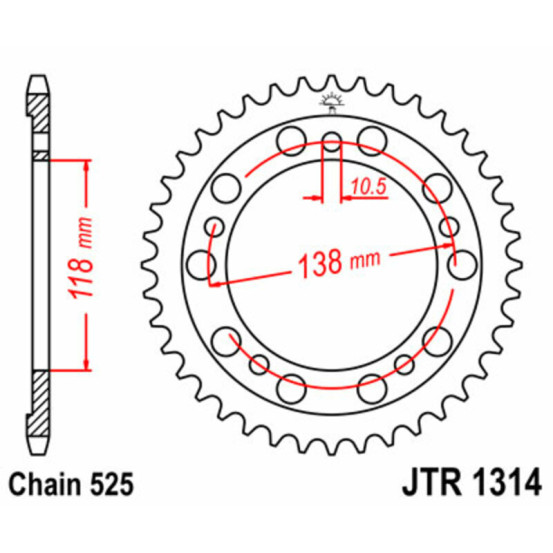Couronne acier JT - 39 dents - Pas 525 - Réf JTR1314.39