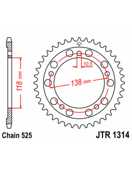 Couronne acier JT - 39 dents - Pas 525 - Réf JTR1314.39