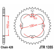 Couronne acier JT - 50 dents - Pas 428 - HONDA 90 / 125 TRX