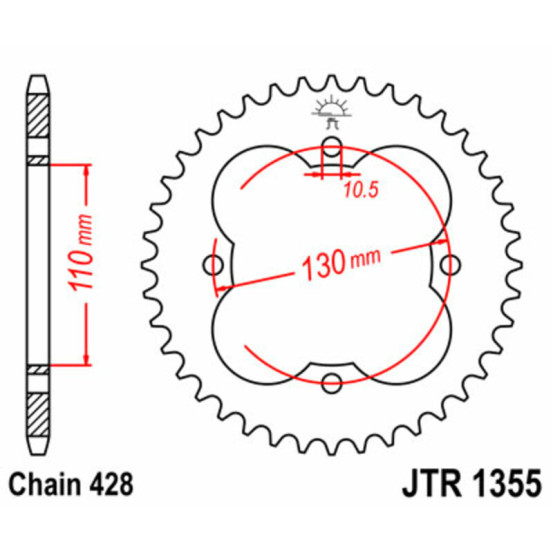 Couronne acier JT - 50 dents - Pas 428 - HONDA 90 / 125 TRX