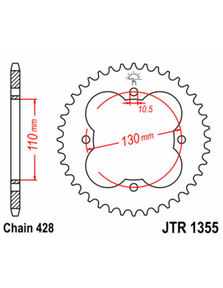Couronne acier JT - 50 dents - Pas 428 - HONDA 90 / 125 TRX